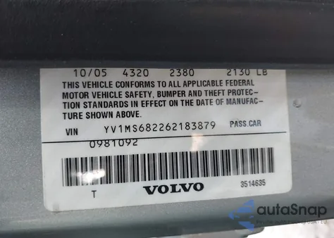 2006 Volvo S40 T5 z USA, uszkodzony, nr VIN YV1MS682262183879